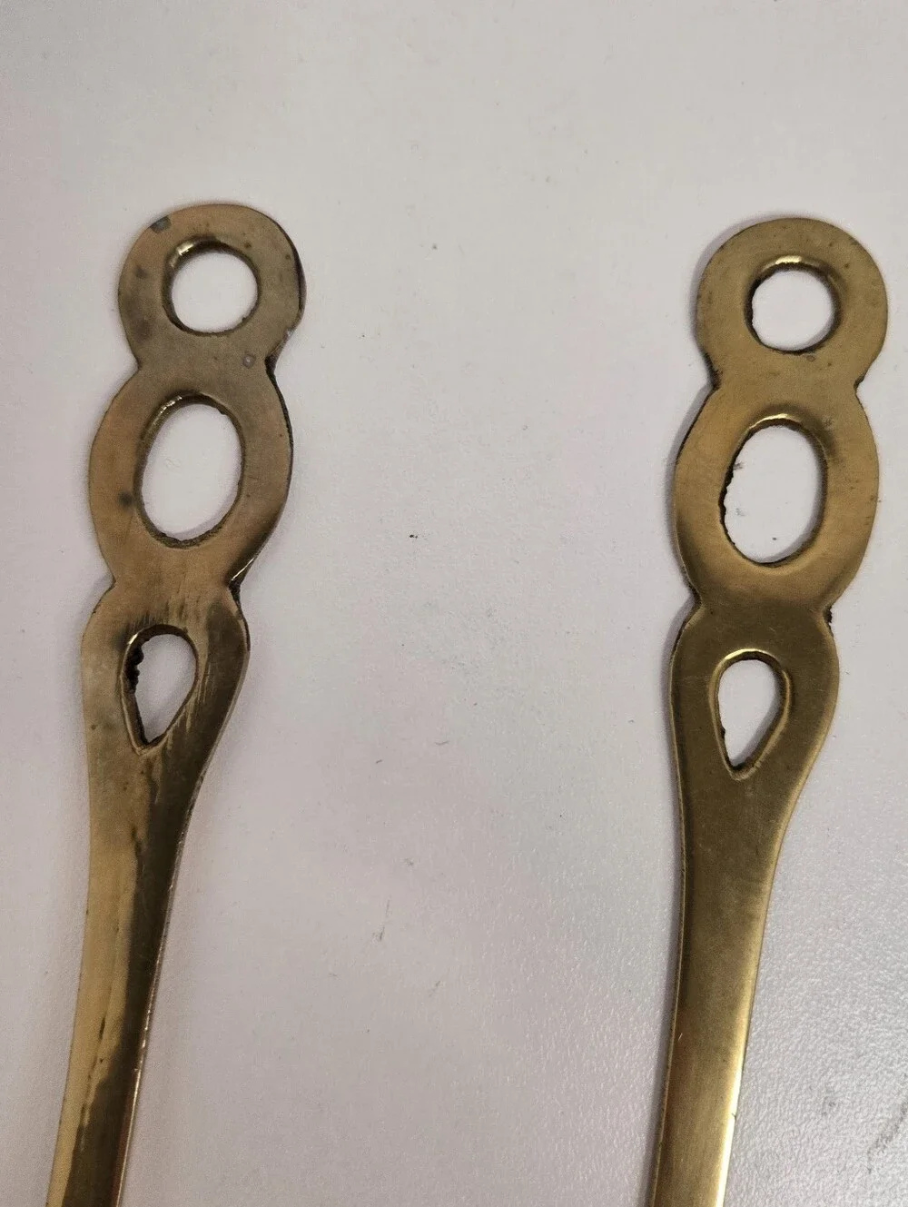 Vintage French Country Brass Kitchen Utensils, 4 Piece Set, Cut Out Handles